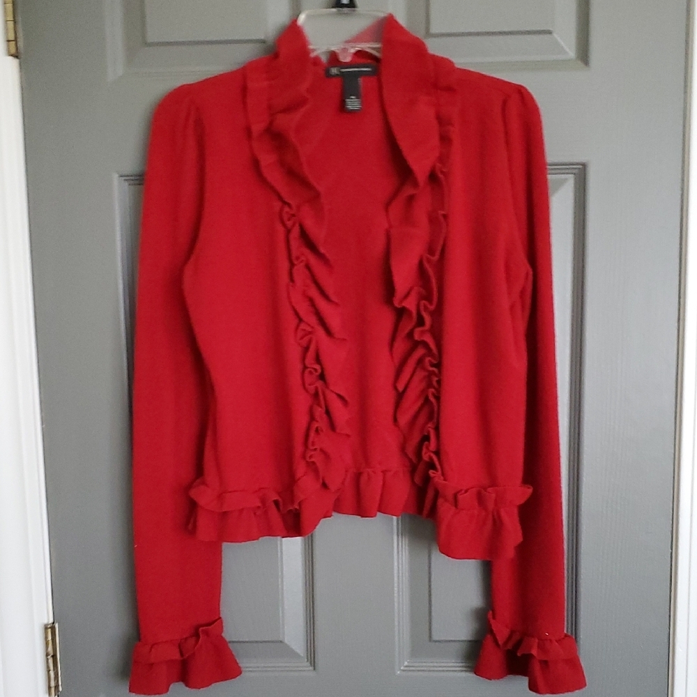 Red Ruffled Long Sleeve Blouse